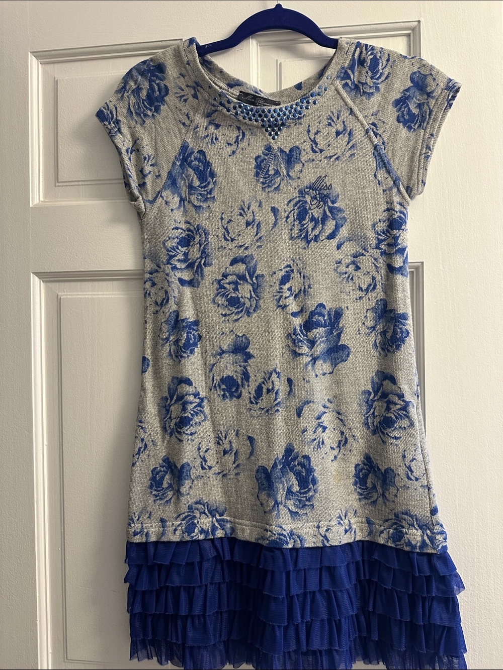 Miss Blumarine Blue Jeweled Knit Sweater girls size 12
